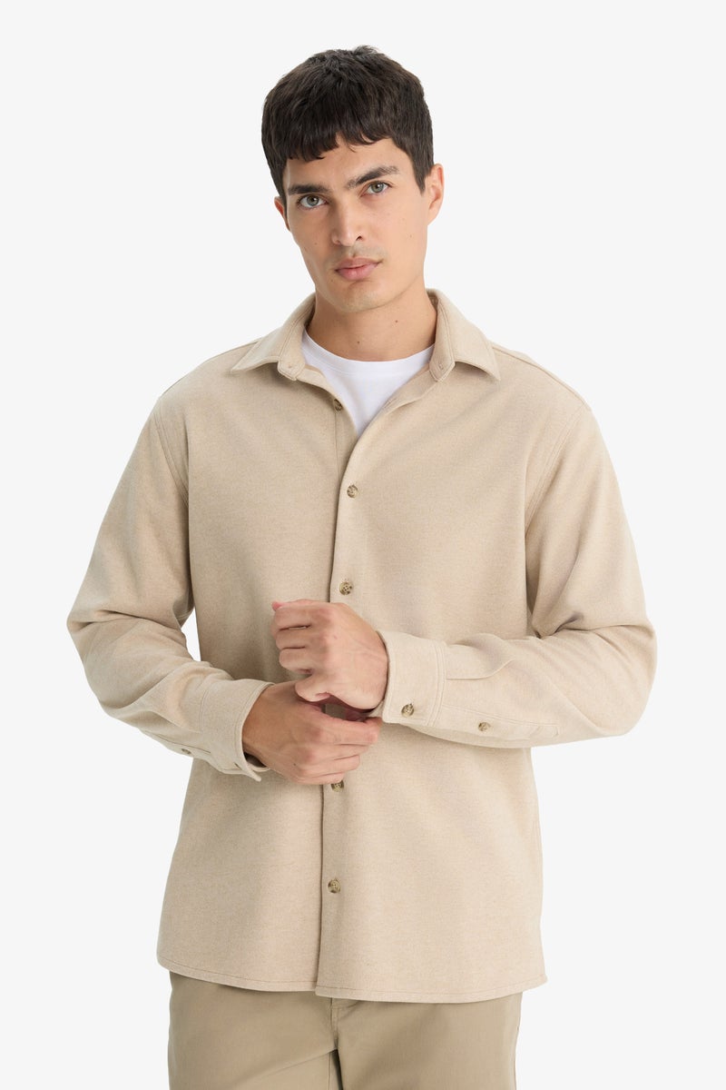 DeFacto Beige Man Regular Fit Long Sleeve Overshirt Casual - Image 3